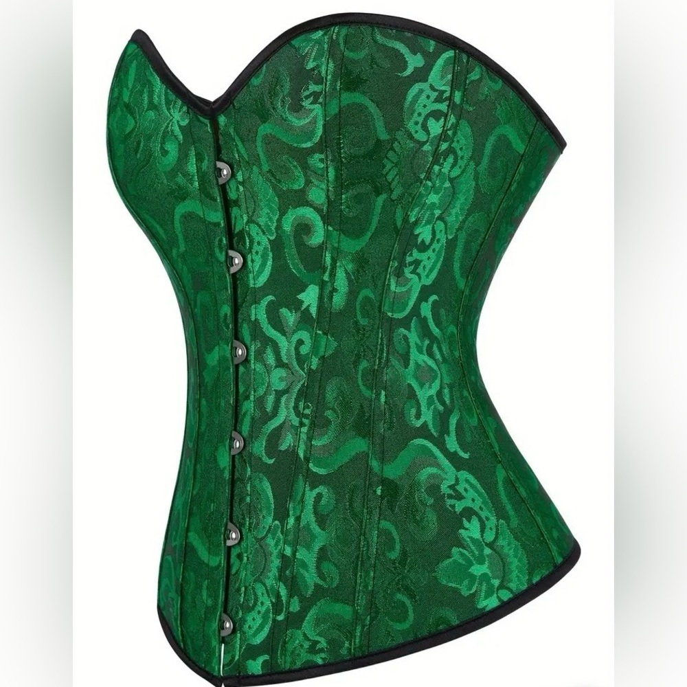 Green Brocade Corset bustier lingerie shapewear jacquard goth intimate - Picture 2 of 4